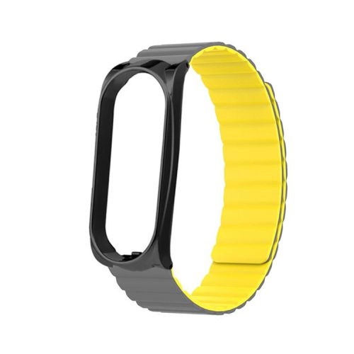 Soft Silicone Magnetic Watch Band Strap + Watch Case Cover Replacement for Xiaomi Mi Band 5/6/7 - Grey/Yellow