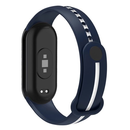 Soft Silicone Watch Band for Xiaomi Mi Band 9 NFC / Mi Band 9 / Smart Band 8 NFC / Smart Band 8 Bi-Color Wrist Strap with Buckle - Blue / White