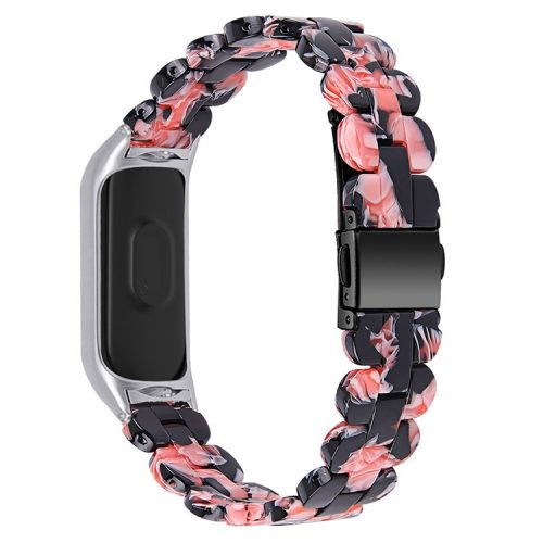 Stylish Oval Resin Watchband Replacement Wrist Strap with Folding Buckle for Xiaomi Mi Band 5/Band 6 - Black/Pink