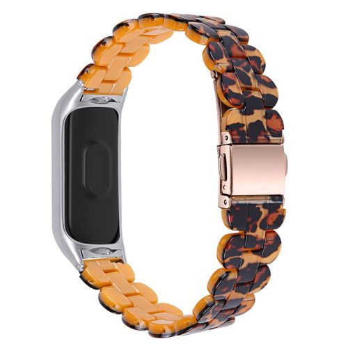 Stylish Oval Resin Watchband Replacement Wrist Strap with Folding Buckle for Xiaomi Mi Band 5/Band 6 - Leopard Print