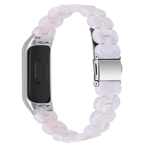 Stylish Oval Resin Watchband Replacement Wrist Strap with Folding Buckle for Xiaomi Mi Band 5/Band 6 - Pearl White