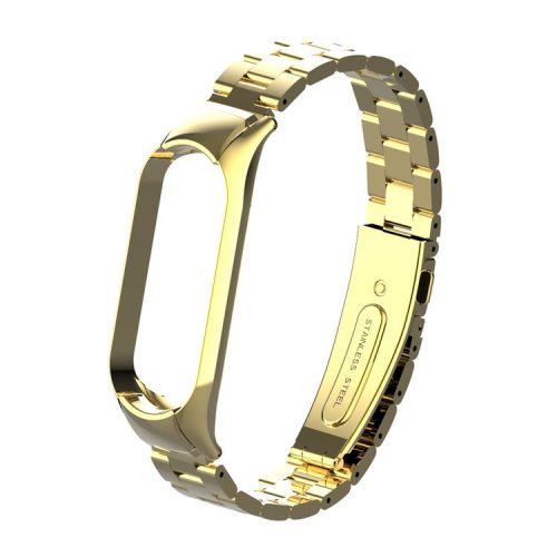 Three Beads Stainless Steel Watch Strap Replacement Band for Xiaomi Mi Band 5 - Gold