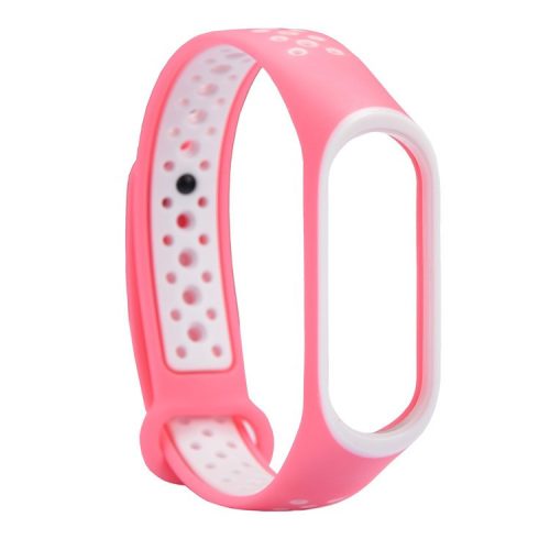 Two-tone Hollow Soft Silicone Watch Band for Xiaomi Mi Smart Band 4 / Mi Band 3 - White / Pink