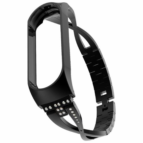 X-Shaped Design Aluminum Alloy Jewelry Wristband Bling Diamond Metal Strap for Xiaomi Mi Band 6 / 5 - Black