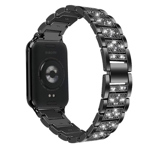 Zinc Alloy Watch Strap for Xiaomi Redmi Watch 4 S-Shape Texture Rhinestone Decor Bracelet - Black