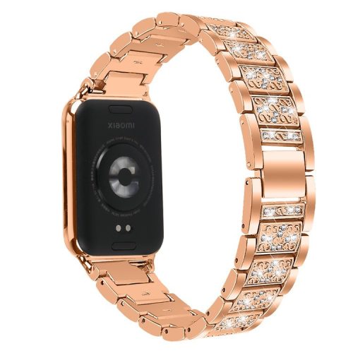 Zinc Alloy Watch Strap for Xiaomi Redmi Watch 4 S-Shape Texture Rhinestone Decor Bracelet - Rose Gold