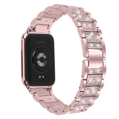 Zinc Alloy Watch Strap for Xiaomi Redmi Watch 4 S-Shape Texture Rhinestone Decor Bracelet - Rose Pink