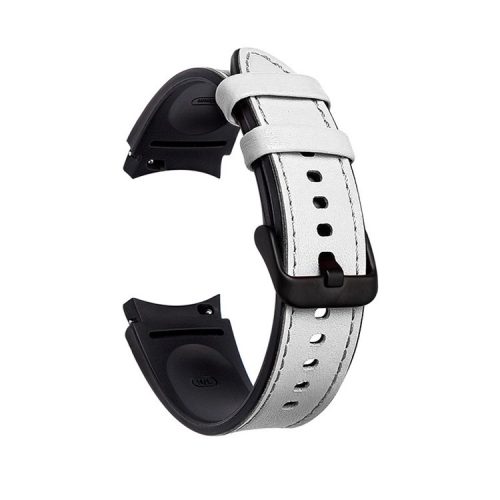 20mm Adjustable Leather Watch Band Strap for Samsung Galaxy Watch6 40mm 44mm / Watch6 Classic 43mm 47mm / Watch 5 40mm 44mm / 5 Pro 45mm / Watch4 40mm 44mm - White