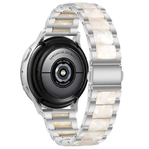 20mm Three Beads Stainless Steel Resin Retro Strap for Samsung Galaxy Watch6 40mm 44mm / Watch6 Classic 43mm 47mm / Watch 5 40mm 44mm / 5 Pro 45mm / Watch4 40mm 44mm - Silver / Pearl White