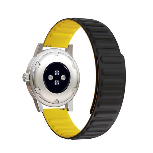 20mm Universal Magnetic Absorption Silicone Watchband Strap Replacement for Samsung Galaxy Watch4 Classic 46mm 42mm/Watch4 44mm 40mm/Gear Sport - Black/Yellow