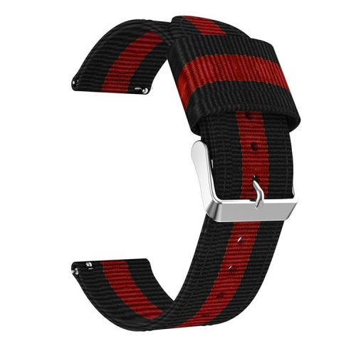 20MM Vertical Nylon Canvas Watch Band for Samsung Galaxy Watch4 Classic 46mm 42mm/Watch4 44mm 40mm/Amazfit GTS - Black/Red