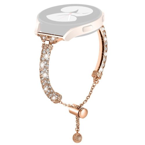 20mm Watch Band for Samsung Galaxy Watch 6 40mm 44mm , Rhinestone Decor Bracelet Copper Wristband Strap - Rose Gold