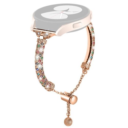 20mm Watch Band for Samsung Galaxy Watch6 40mm 44mm / Watch6 Classic 43mm 47mm / Watch 5 40mm 44mm / Watch4 40mm 44mm , Rhinestone Decor Copper Bracelet - Rose Gold / Colorful Rhinestone