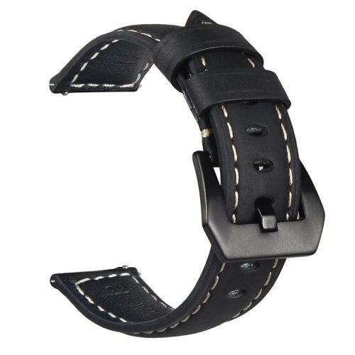 22mm Genuine Leather Watch Band Strap for Samsung Gear S3 Frontier / S3 Classic - Black / Black Buckle