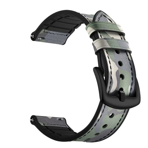 22mm Silicone + Leather Camouflage Watch Strap for Samsung Gear S3 Classic/S3 Frontier - Camouflage Green