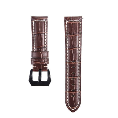 22mm Universal Cowhide Leather Wrist Watch Band for Samsung Gear S3 Classic/Frontier etc - Crocodile / Dark Brown