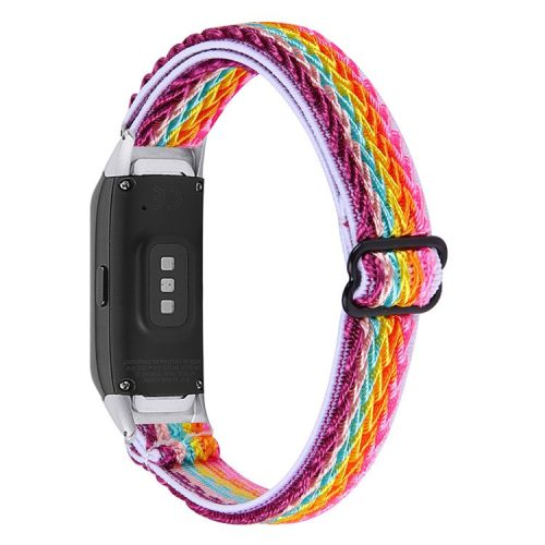 Adjustable Nylon Sport Loop Watch Band Braided Weave Replacement Strap for Samsung Galaxy Fit R375 - Rainbow