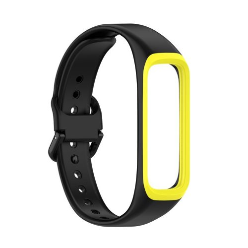 Bi-color Silicone Watch Band Replacement Strap for Samsung Galaxy Fit2 SM-R220 - Black/Yellow