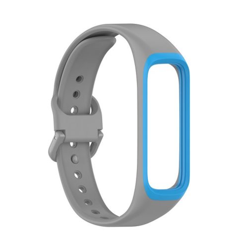 Bi-color Silicone Watch Band Replacement Strap for Samsung Galaxy Fit2 SM-R220 - Grey/Blue