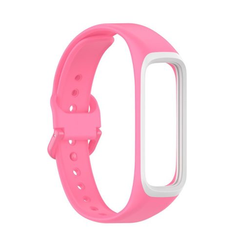 Bi-color Silicone Watch Band Replacement Strap for Samsung Galaxy Fit2 SM-R220 - Pink / White