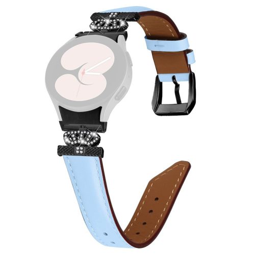 Black Buckle Band for Samsung Galaxy Watch6 40mm 44mm / Watch6 Classic 43mm 47mm Rhinestone Crown Connector Watch Strap Bracelet - Blue