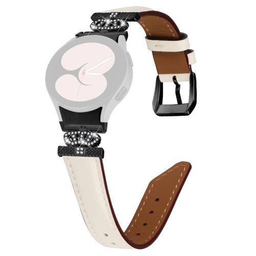 Black Buckle Watch Band for Samsung Galaxy Watch 5 / Watch4 44mm 40mm , Crown-shape Connector Rhinestone Strap - Apricot