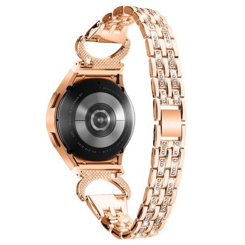 Bling Band for Samsung Galaxy Watch6 40mm 44mm / Watch6 Classic 43mm 47mm / Watch 5 40mm 44mm / Watch4 40mm 44mm , Rhinestone Decor Stainless Steel 5-Bead Watch Strap with Connector - Rose Gold