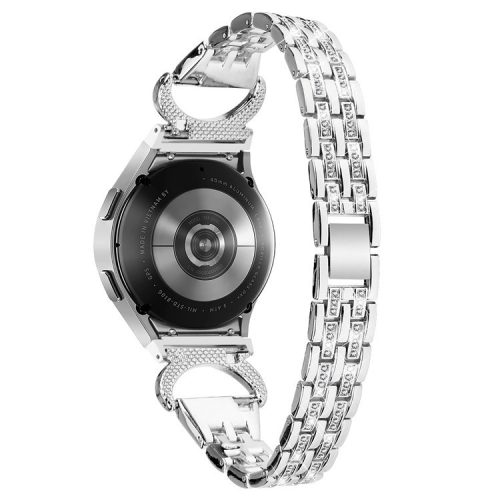 Bling Band for Samsung Galaxy Watch6 40mm 44mm / Watch6 Classic 43mm 47mm / Watch 5 40mm 44mm / Watch4 40mm 44mm , Rhinestone Decor Stainless Steel 5-Bead Watch Strap with Connector - Silver