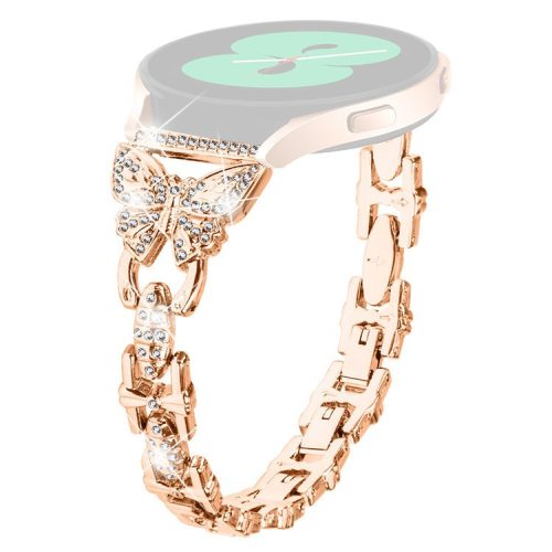 Butterfly Rhinestone Decor Band for Samsung Galaxy Watch Active / Active2 40mm 44mm , Stainless Steel 20mm Watch Strap - Rose Gold