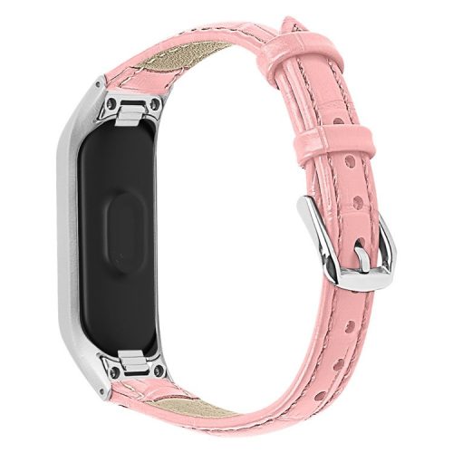 Crocodile Texture Leather Smart Watch Strap with Metal Frame for Samsung Galaxy Fit-e/SM-R375 - Pink