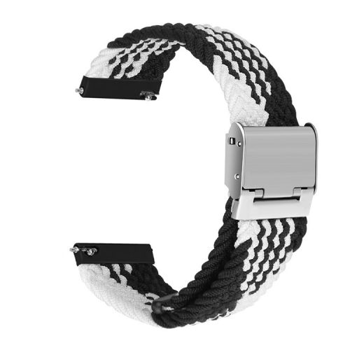 Easy Adjustable Stretchable Braided Nylon Watch Band Replacement Watch Strap 22mm for Samsung Gear S3 Classic/Gear S3 Frontier/Gear S4 - Black/White Strip