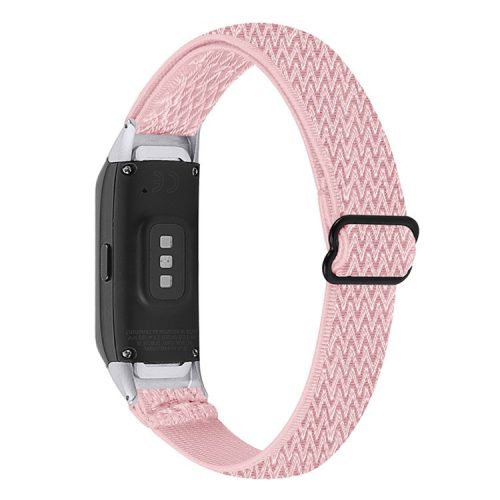 For Samsung Galaxy Fit R370 Woven Elastic Watch Band Adjustable Nylon Replacement Strap Wristband - Pink