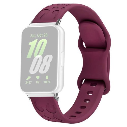 For Samsung Galaxy Fit Silicone Watchband Leopard Printed Replacement Watch Strap - Wine Red