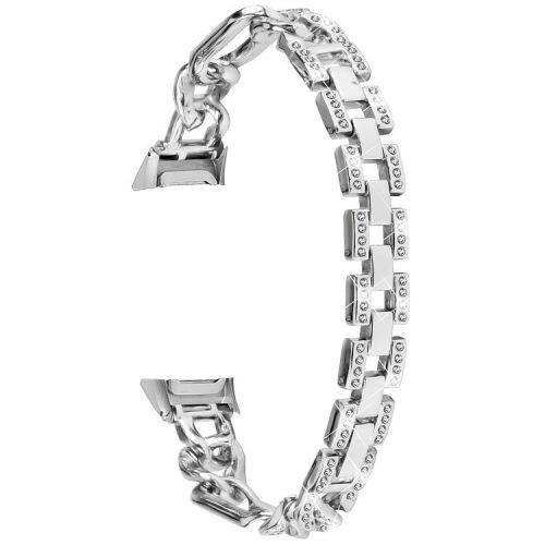 For Samsung Galaxy Fit SM-R370 Rhinestone Decor Watch Band Alloy Metal Jewelry Bracelet Wristband - Silver