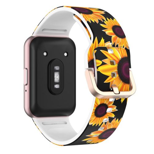 For Samsung Galaxy Fit3 Pattern Printing Silicone Strap Replacement Watch Band - Black+Sunflower