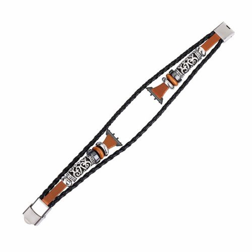 For Samsung Galaxy Fit3 PU Leather+Metal Bracelet Ethnic Retro Style Watch Strap - Brown