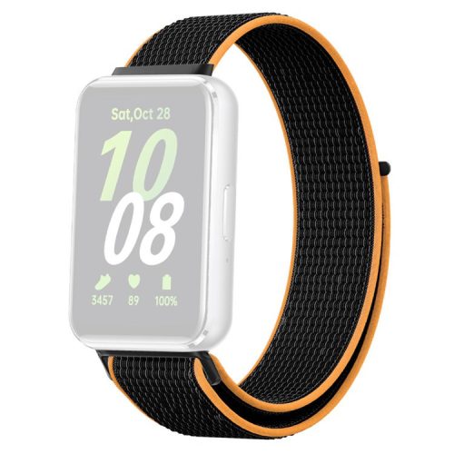 For Samsung Galaxy Fit3 Replacement Strap Braided Nylon Smart Watch Band - Black+Orange