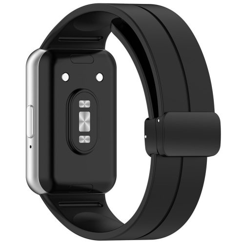 For Samsung Galaxy Fit3 Silicone Watch Band Folding Buckle Sport Replacement Straps - Black