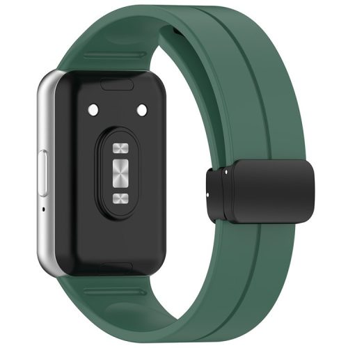 For Samsung Galaxy Fit3 Silicone Watch Band Folding Buckle Sport Replacement Straps - Dark Green