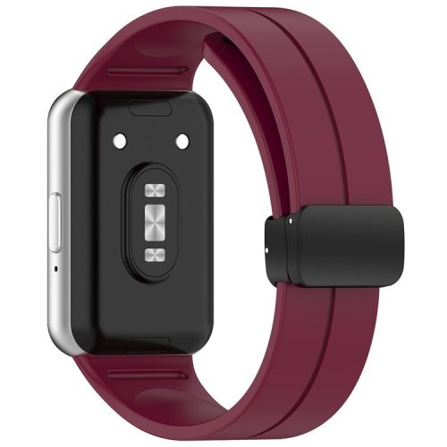 For Samsung Galaxy Fit3 Silicone Watch Band Folding Buckle Sport Replacement Straps - Wine Red