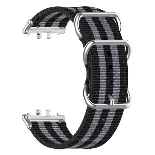 For Samsung Galaxy Fit3 SM-R390 Nylon Watch Strap Three Rings Replacement Wrist Band  - Black+Grey+Black+Grey+Black