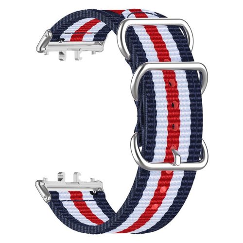 For Samsung Galaxy Fit3 SM-R390 Nylon Watch Strap Three Rings Replacement Wrist Band  - Blue+White+Red+White+Blue