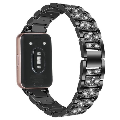 For Samsung Galaxy Fit3 SM-R390 Strap Replacement Shiny Rhinestone Metal Smart Watch Band - Black