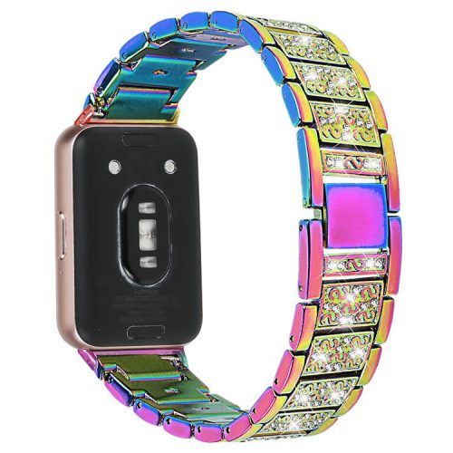 For Samsung Galaxy Fit3 SM-R390 Strap Replacement Shiny Rhinestone Metal Smart Watch Band - Colorful