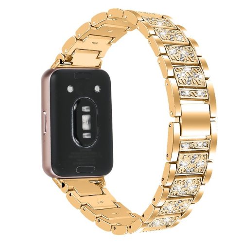 For Samsung Galaxy Fit3 SM-R390 Strap Replacement Shiny Rhinestone Metal Smart Watch Band - Gold