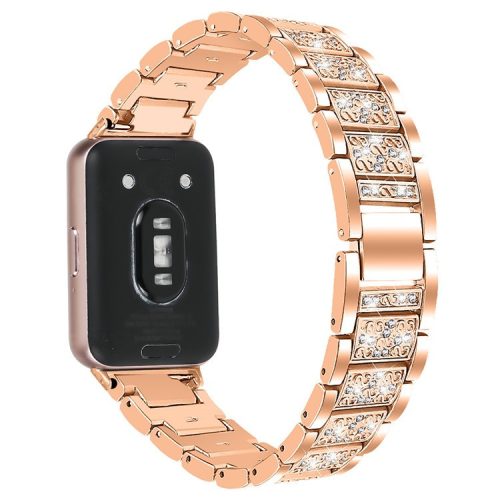 For Samsung Galaxy Fit3 SM-R390 Strap Replacement Shiny Rhinestone Metal Smart Watch Band - Rose Gold