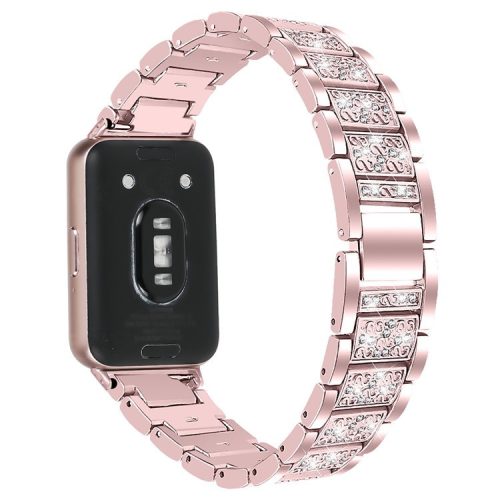 For Samsung Galaxy Fit3 SM-R390 Strap Replacement Shiny Rhinestone Metal Smart Watch Band - Rose Pink