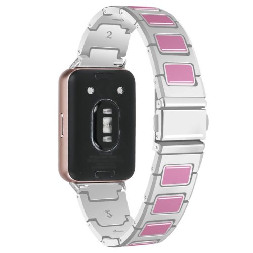 For Samsung Galaxy Fit3 SM-R390 Watch Strap Adjustable Metal Watch Band Fit for 5.2 inch-8.6 inch - Silver+Pink