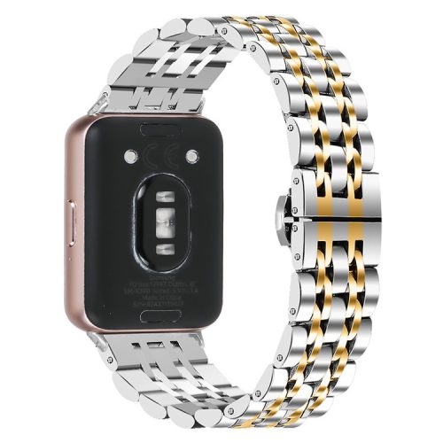 For Samsung Galaxy Fit3 SM-R390 Watch Strap High-Strength Stainless Steel Wrist Band - Silver+Gold