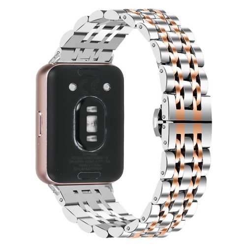 For Samsung Galaxy Fit3 SM-R390 Watch Strap High-Strength Stainless Steel Wrist Band - Silver+Rose Gold